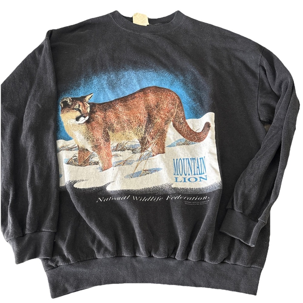 Vintage National Wildlife Federation Mountain Lion Pullover Sweatshirt Size XXL